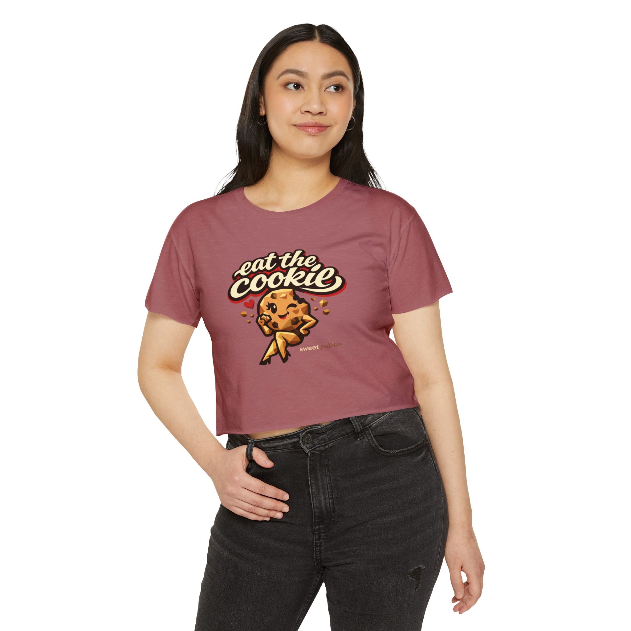 Eat The Cookie Retro Graphic Crop Top — Women's Festival Tee
