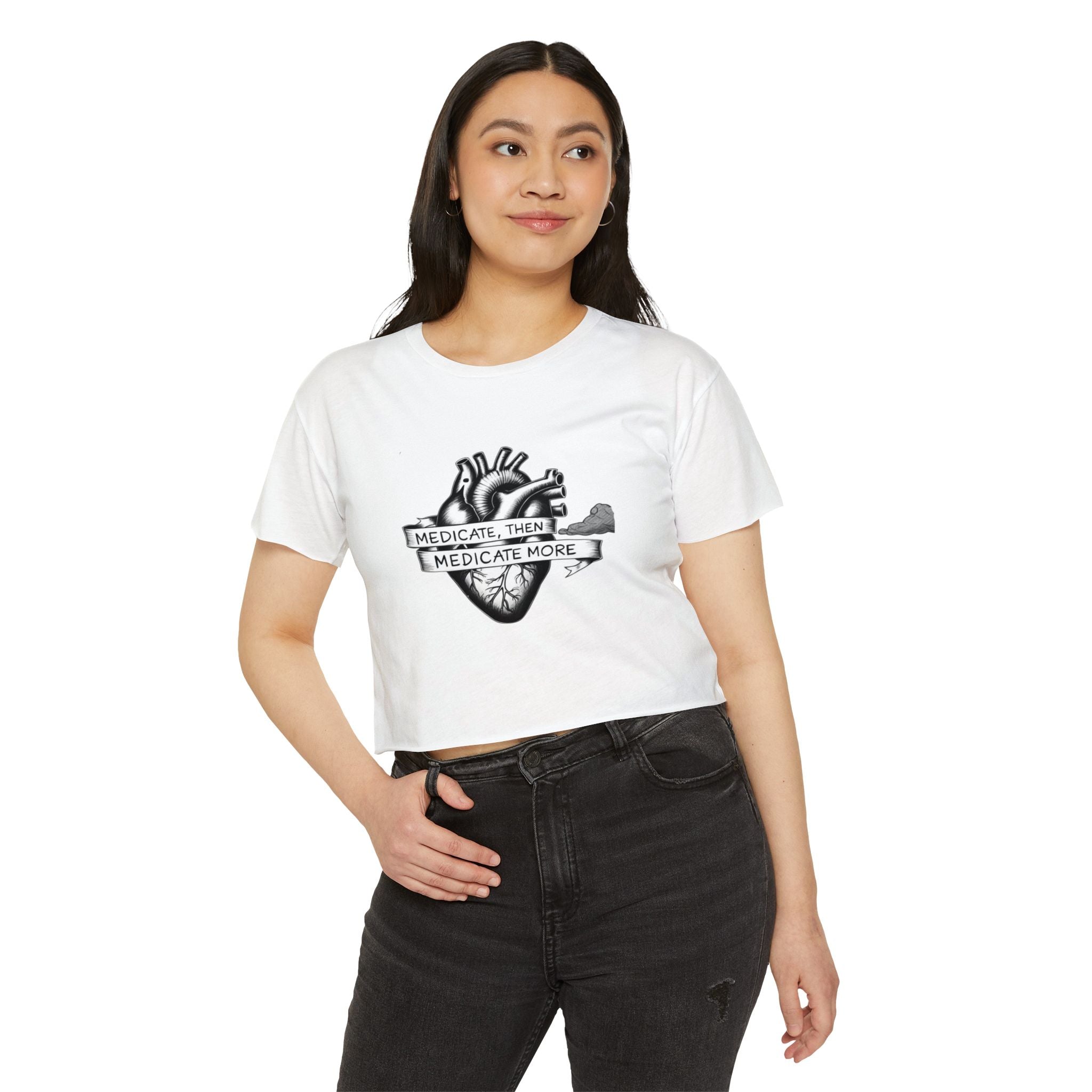 I Medicate Then Medicate More Festival Crop Top — Women's Cannabis Medicine Graphic Top
