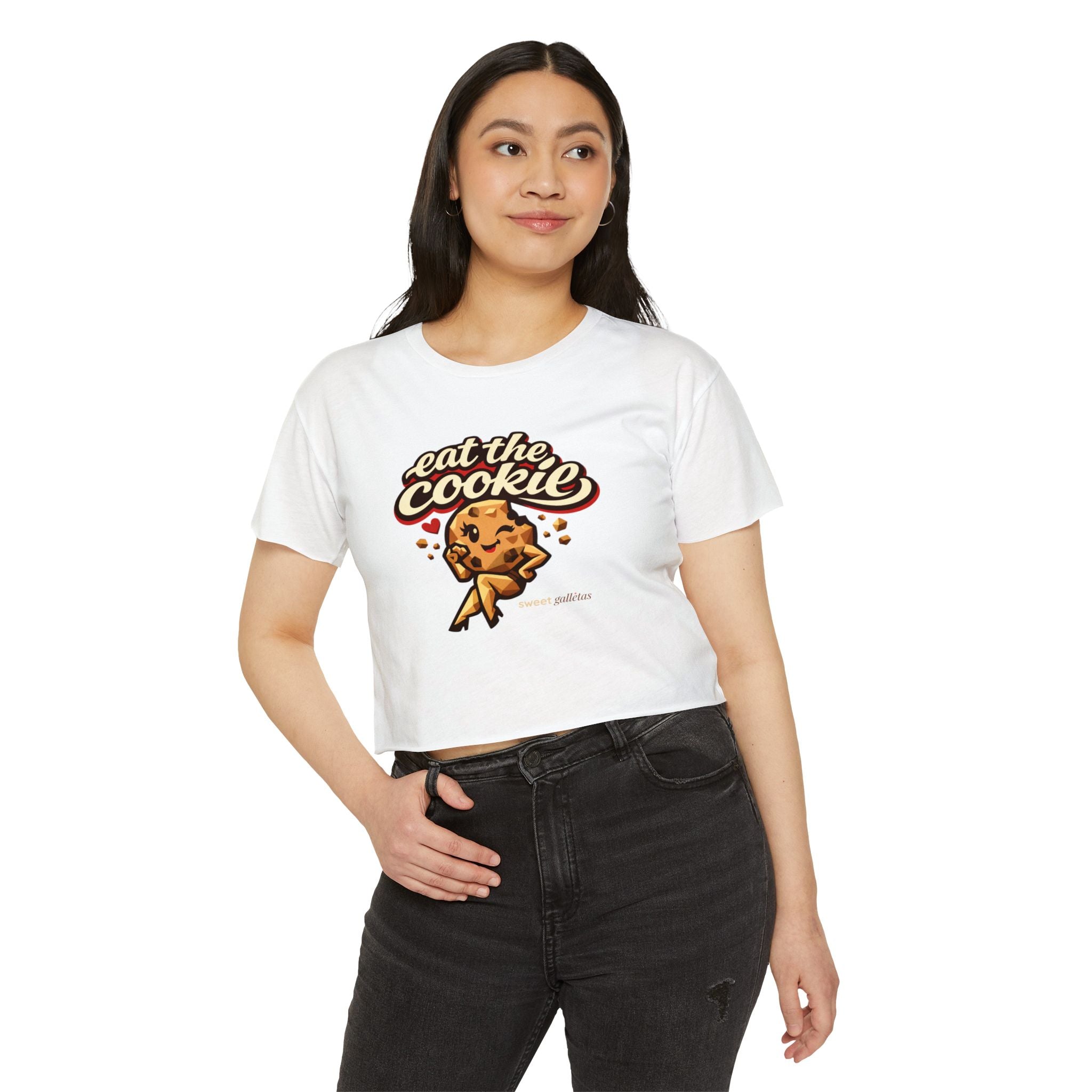 Eat The Cookie Retro Graphic Crop Top — Women's Festival Tee