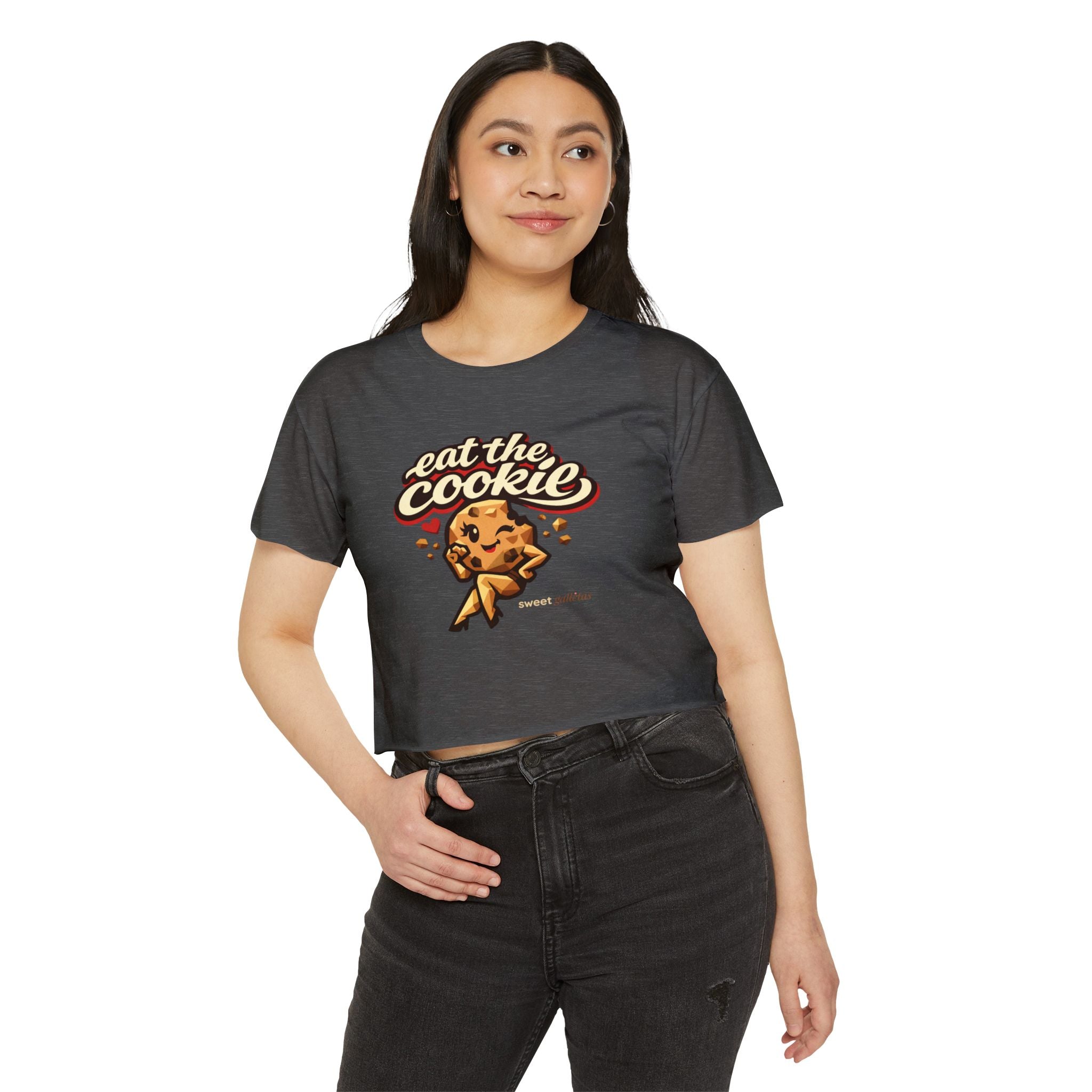 Eat The Cookie Retro Graphic Crop Top — Women's Festival Tee
